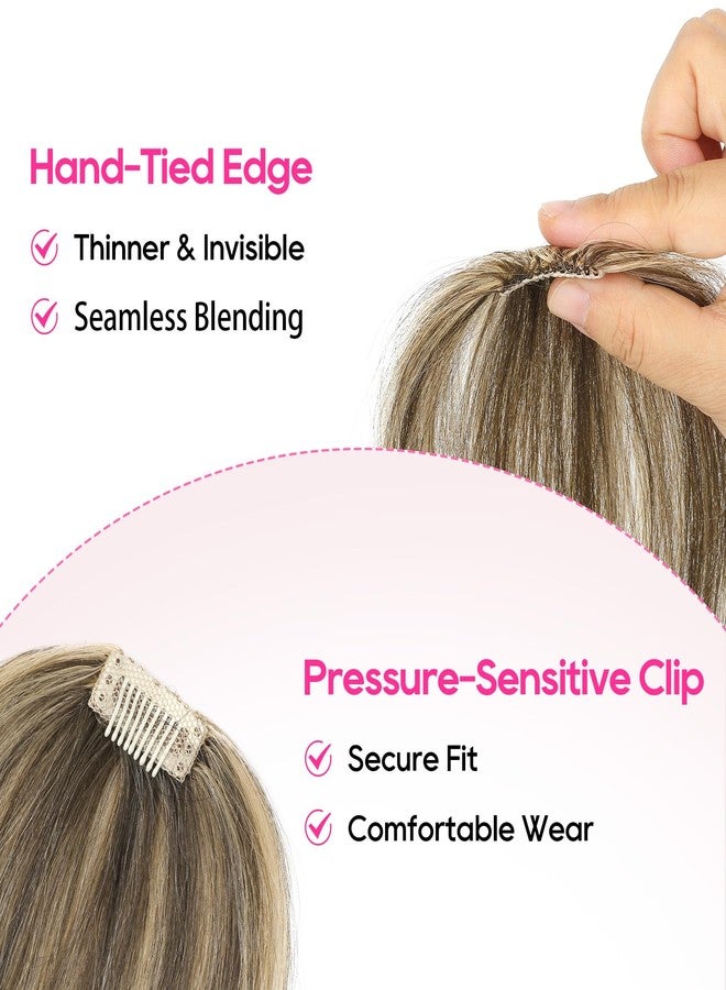 REECHO Human Hair Clip-in Hair Volumizer - 1PC 8 Inch Short Thick Hairpieces for Extra Volume, Easy Clip-in Extensions for Thin & Fine Hair - Dark Brown with Blonde Highlights - Image 3